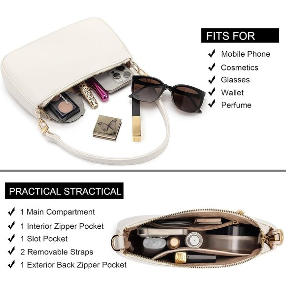 Women B White Retro Vegan Leather Polyester Lining Classic Clutch Tote HandBag - Picture 3 of 9